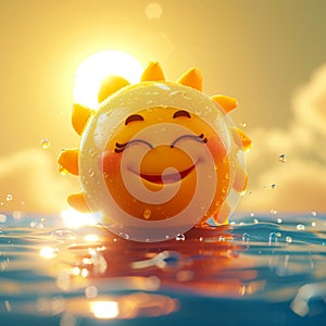 Summer personified 3D cartoon sun bringing the season to life