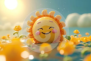 Summer personified 3D cartoon sun bringing the season to life