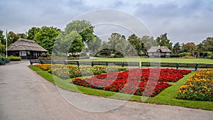 Victoria park in Stafford Staffordshire UK with flowers and pavilion photo