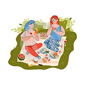 Summer picnic with friends banner flat cartoon vector illustration isolated.