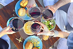 Summer picnic with red wine