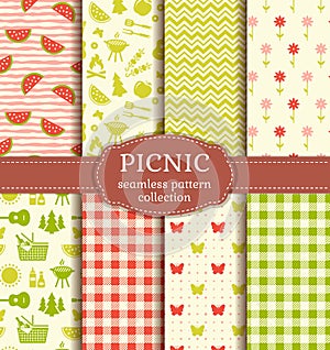 Summer picnic. Seamless patterns. Vector set.