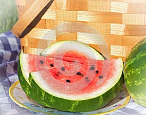 Summer picnic time watermelon and basket