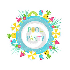 Summer Pool or Beach Tropical Theme Party. Vector Poster or Invitation Card Design