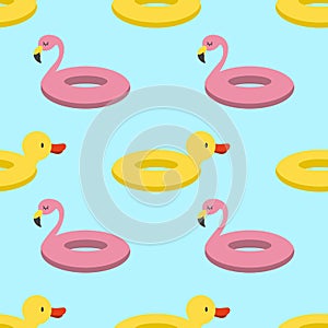 Summer pool floating with flamingo. Seamless pattern. Vector illustration. EPS