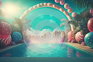 summer pool party background. Illustration AI Generative