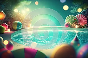 summer pool party background. Illustration AI Generative