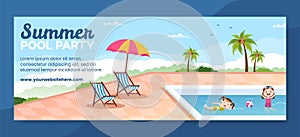 Summer Pool Party Cover Template Cartoon Background Vector Illustration
