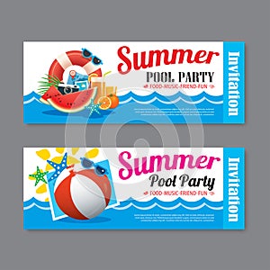 Summer pool party invitation ticket background