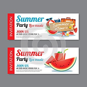 Summer pool party invitation ticket background