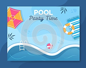 Summer Pool Party Photocall Template Cartoon Background Vector Illustration