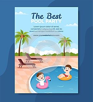 Summer Pool Party Poster Template Cartoon Background Vector Illustration