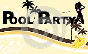 Summer pool party Tropical spring break background postal card illustration