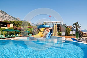 Summer pool and water slides photo