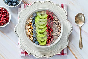 Summer porridge with mixed seeds and fresh fruit