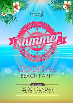 Summer poster cocktail beach party. Lettering poster summer vacaSummer poster cocktail beach party. Lettering poster summer vacati