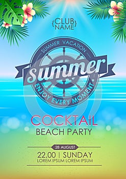 Summer poster cocktail beach party. Lettering poster summer vacation, enjoy enery moment