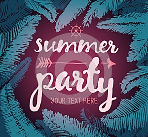 Summer poster text tropical leaves background