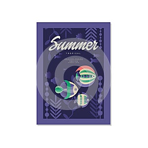 Summer poster, trendy seasonal background with tropical fis for poster, flayer, postcard, cover, brochure, prints