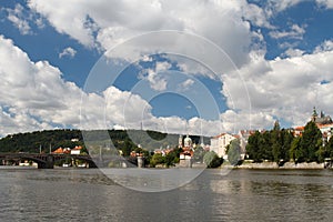 Summer in Prague. View of the Vltava river and the city`s attrac