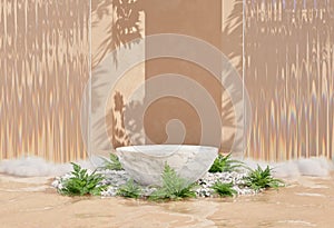 Summer product display podium with marble pedestal on water