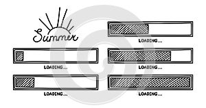 Summer progress loading bar. Infographics design element with status of completion. Hand drawn vector illustration