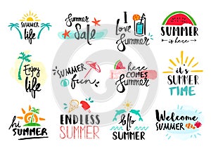 Summer quote set typography hand drawn decoration