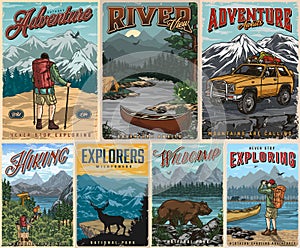 Summer recreation colorful vintage posters