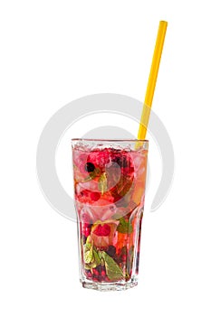 Summer red cocktail on isolated white background