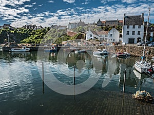 Summer Reflections in the Seaside Waters of Crail Harbor, Aberdeenshire, Scotland