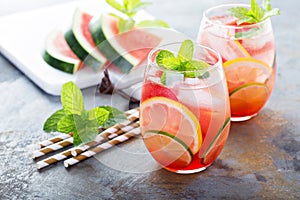 Summer refreshing cocktails with watermelon