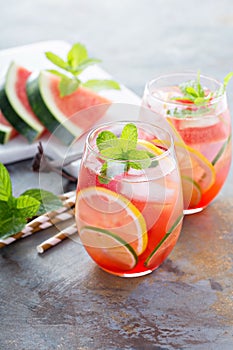 Summer refreshing cocktails with watermelon