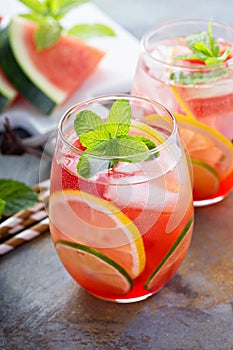 Summer refreshing cocktails with watermelon