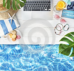 Summer Relax Poolside Laptop Book Concept