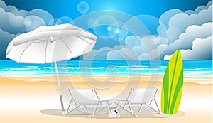 Summer relax Sea, blue, sand, beach, chair, esign modern  idea and concept think creativity photo