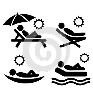 Summer relax sunbathing pictograms flat people icons isolated on