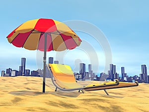 Summer relaxation, city behind- 3D render