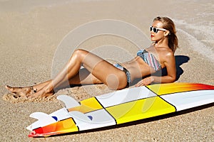 Summer Relaxation On Holidays Vacation. Healthy Woman On Beach.