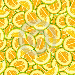 Summer repeated background with melon slices. Melon seamless pattern. Vector illustration. Fresh texture for clothes