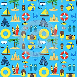 Summer Rest Background Pattern on a Blue. Vector