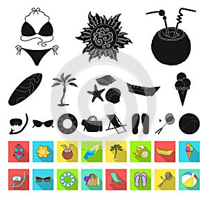 Summer rest black,flat icons in set collection for design. Beach accessory vector symbol stock web illustration.