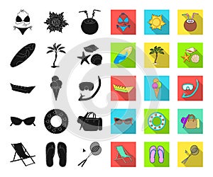 Summer rest black,flat icons in set collection for design. Beach accessory vector symbol stock web illustration.