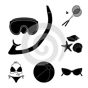 Summer rest black icons in set collection for design. Beach accessory vector symbol stock web illustration.