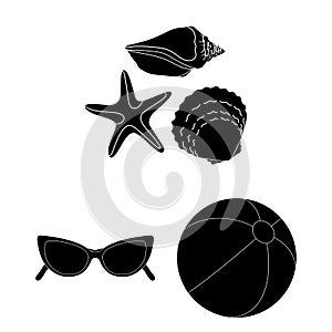 Summer rest black icons in set collection for design. Beach accessory vector symbol stock web illustration.