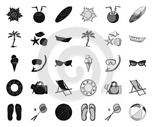 Summer rest black.mono icons in set collection for design. Beach accessory vector symbol stock web illustration.