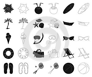 Summer rest black,outline icons in set collection for design. Beach accessory vector symbol stock web illustration.