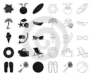 Summer rest black,outline icons in set collection for design. Beach accessory vector symbol stock web illustration.