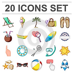 Summer rest cartoon icons in set collection for design. Beach accessory vector symbol stock web illustration.