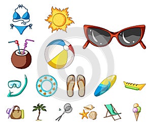Summer rest cartoon icons in set collection for design. Beach accessory vector symbol stock web illustration.