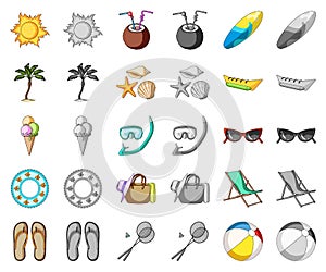 Summer rest cartoon,monochrom icons in set collection for design. Beach accessory vector symbol stock web illustration.